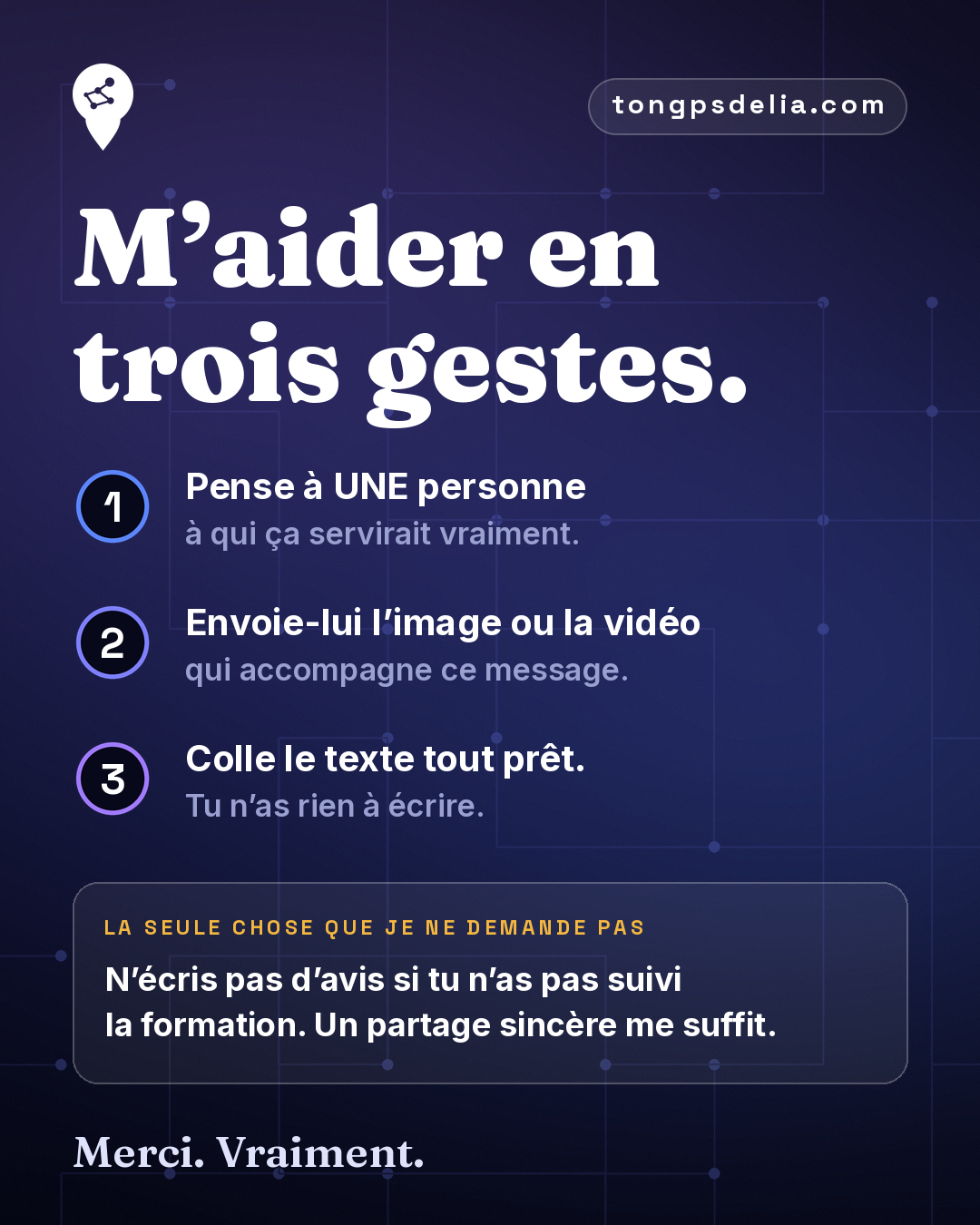 Visuel expliquant les trois gestes qui aident